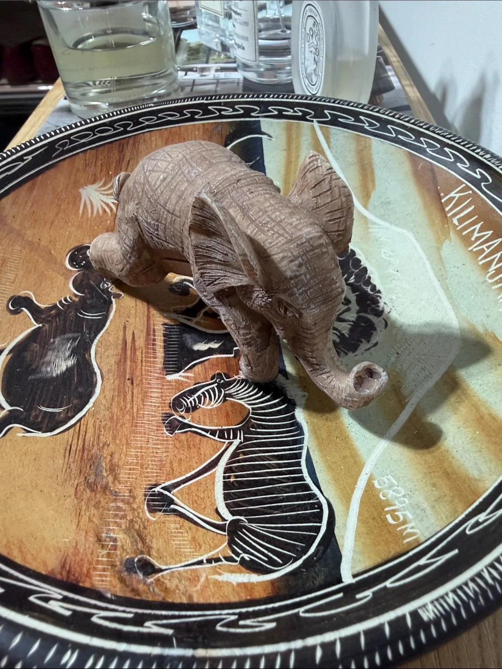 Hand-Carved Elephant Figurine in Brown - Decorative Home Accent
